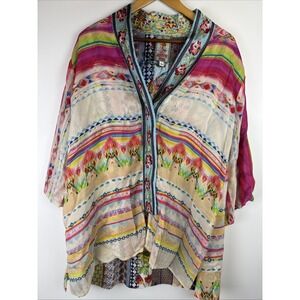 Johnny Was Maci Reversible Georgette Kimono with Embroidered Trim Size S
